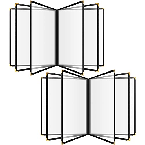 TaoBary 2 Pcs 8.5 x 11 Inch Menu Covers Fits A4 Size Paper Transparent Restaurant Menu Covers with Leatherette Trim and Decorative Metal Corner Bar Cafe Restaurant, Black
