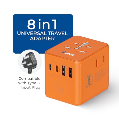 Image of Orei 45Watt Universal Charger Adapter | 3X USBC 2XUSB A - 6-in-1 International Travel Adapter | Universal Travel Adapter Compatible 150+ Countries | Type C, A, G, I Compatible, Cosmic Orange