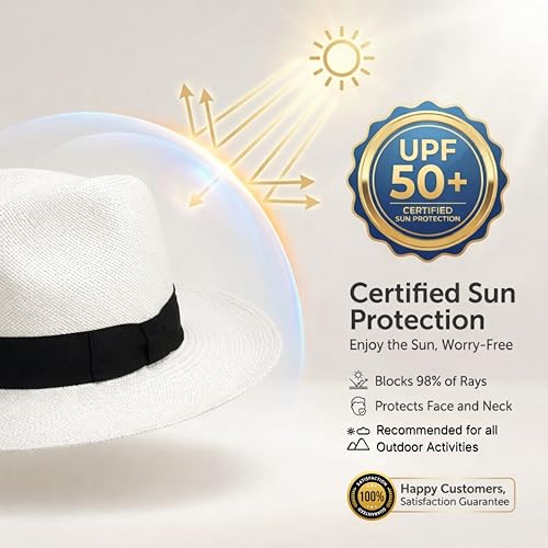 Image of Gamboa Original Panama Hat for Men and Women Fedora Straw Summer Beach Sun Hat Protection UV UPF50+