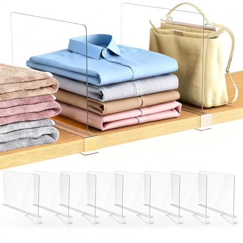 Ginbel Direct 8 Pack Closet Shelf Dividers Organizer Purse Clothes Organization Acrylic Clear Tall...