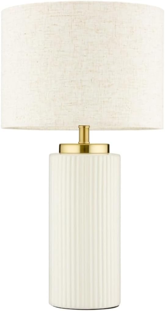 New Ribbed Table Lamp Elegant & Contemporary Table lamp Ceramic Base Capped with Gold Large Circular Shade can cast a Glow About Your Space in The Evenings (Cream)