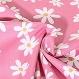 Craftine Tissu Popeline de Coton Marguerite Blanches sur Fond Rose Bonbon - par 50 cm