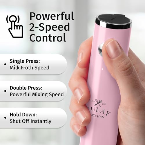 Image of Zulay Kitchen Rechargeable Milk Frother Handheld - Frother Wand, Drink Mixer, Electric Whisk Frother, for Cappuccinos, Matcha & Protein Powder - Lux Double Whisk 2 Speed Waterproof 2000mAh Pink