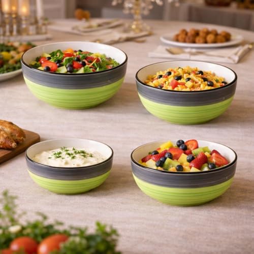 Image of Ceramic Mixing Bowl Set - 4 Pieces (1000ml, 750ml, 500ml, 300ml), Green Gray - Durable, Microwave & Dishwasher Safe - Ideal for Mixing, Serving & Storage