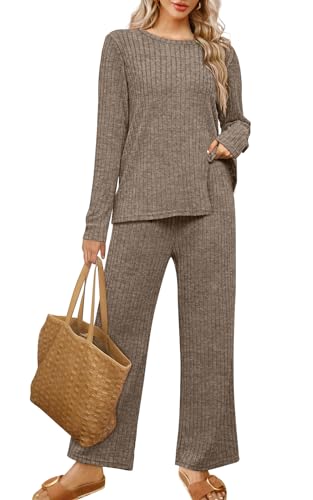 WIHOLL Womens Two Piece Outfits Lounge Sets Cozy Sweater Loungewear with Pockets 2025