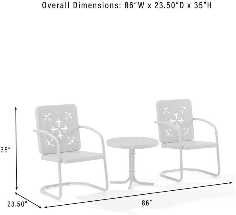 Crosley Furniture Azalea 3-Piece Vintage Outdoor Chair and Side Table Set, Retro Metal Patio Conversation Sets, Pastel Pink Gloss