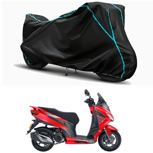 Image of Waterproof Bike Body Cover Compatible for | Aprilia SXR 160 STD | Taffeta Fabric, Sky Piping Design, Bottom Elastic Fit | Dustproof, Sun UV & Rain Protection for All Weather.