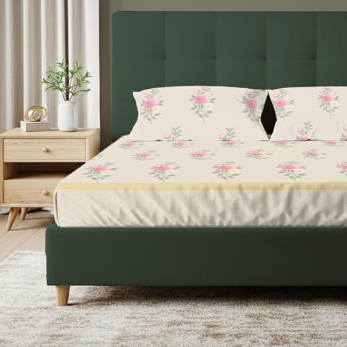 Image of Urban Space Serene 100% Cotton King Size Bedsheet, 200 TC Super Soft Bed Sheet for King Size Bed, Floral Design Flatsheet King bedsheet with 2 Pillow Covers (108 x 108 Inches, Vintage Rose Soft brown)