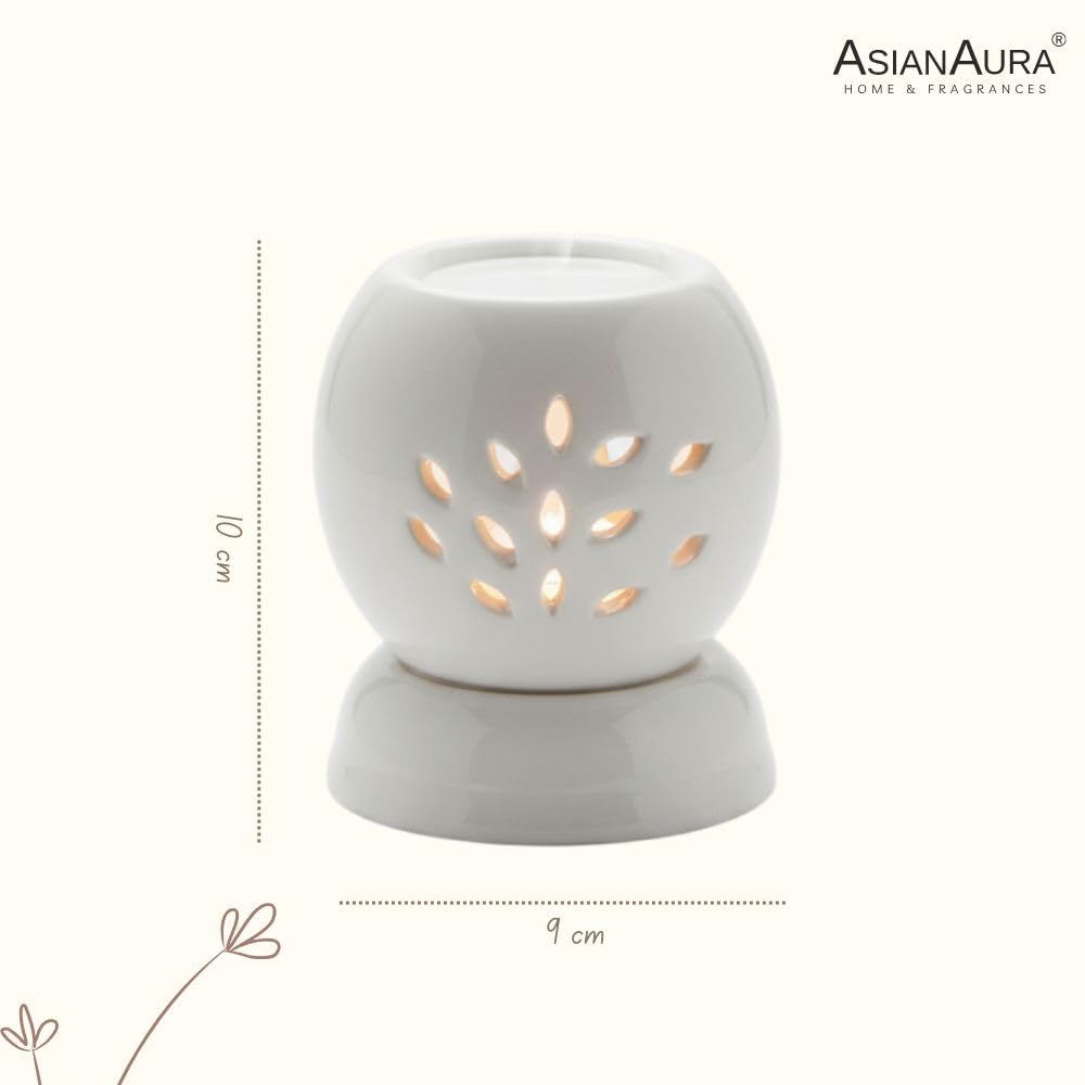 Asian Aura Handcrafted Ceramic Electric Round Shaped Aroma Diffuser| Aroma Oil Burner for Aromatherapy| Home Decor and Fragrance with Aroma Oils(English Lavender & Rosy Romance Fragrance 10ml Each)
