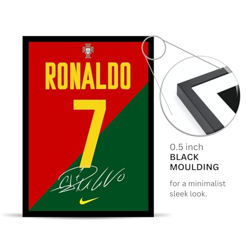 Image of Posternet Cristiano Ronaldo Jersey Poster with Frame | Football Wall Art for Bedroom, Living Room & Gaming Setup | Premium Acrylic Front | HD Sports Wall Decor | 8 x 12 Inch Ready to Hang Gift for Football Fans
