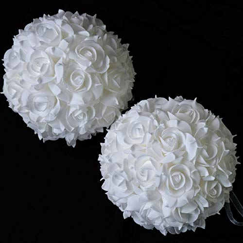 Idyllic 8 Inches Artificial Flowers Roses, Kissing Flower Balls, Diy Wedding Bouquets Party Home Decorations, Set Of 2, White #TOP1