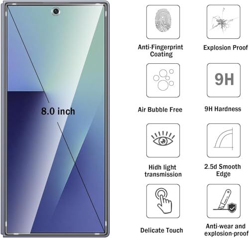 Image of Uyiton SHILD (Pack of 2) Tempered Glass Screen Protector for Samsung Galaxy Z Fold 7 | HD Clarity | Scratch Resistant | Fingerprint Unlock Support | Case Friendly | Full Front Screen Protection