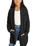 Girl Cardigan Cable Knit Front Open Sweater Long Cardigan for Girls Size 12-14 Black