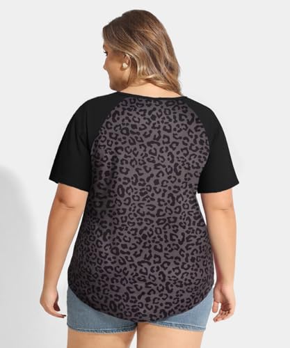 Image of CARCOS Plus Size Tops for Women Short Sleeve Raglan Striped Tee Color Block Crewneck /V Neck Tunic Loose Fit Summer XL-5XL