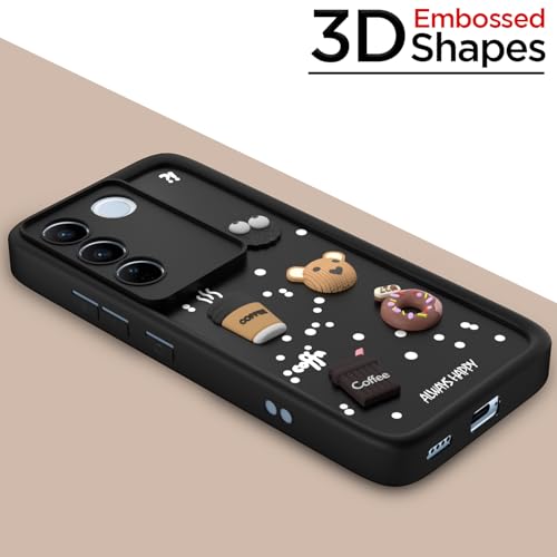 Image of Pikkme Back Cover for Vivo V27 5G / V27 Pro 5G | Cute Fun Cartoon 3D Bear Silicone Full Body Protection Bumper Cover (Black)