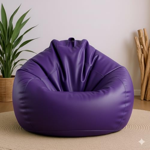 Image of 4XL Leatherette Bean Bag Chair with Footrest & Cushion with Beans Filled (Ready to Use) Color- (Purple, Bean Bag Only)