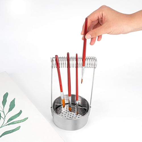 Image of Zerodis Brush Washer, Painting Brush Cleaner Uncovered Stainless Steel Oil Painting Pen Straight Washing Holder Portable Leak Proof Stable Screen Removable Wash for
