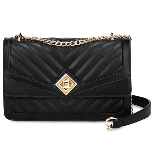 Image of LOVEVOOK Crossbody Bags for Women Leather Quilted Shoulder Bag with Chain Strap Trendy Clutch Satchel Ladies Evening Bag