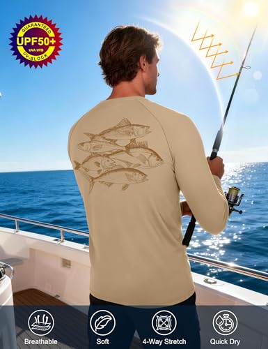 Image of FISHEAL Men's Long Sleeve Fishing Shirt, UPF 50+ Sun Protection UV Rash Guard, Lightweight Quick Dry Swim Outdoor T Shirts