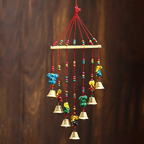 Image of Bindian Handcrafted Rajasthani Wind Chime with Bells, Multicolour, 72x23 cm, Traditional Wall Hanging for Home, Garden & Balcony (Ganesha-1)