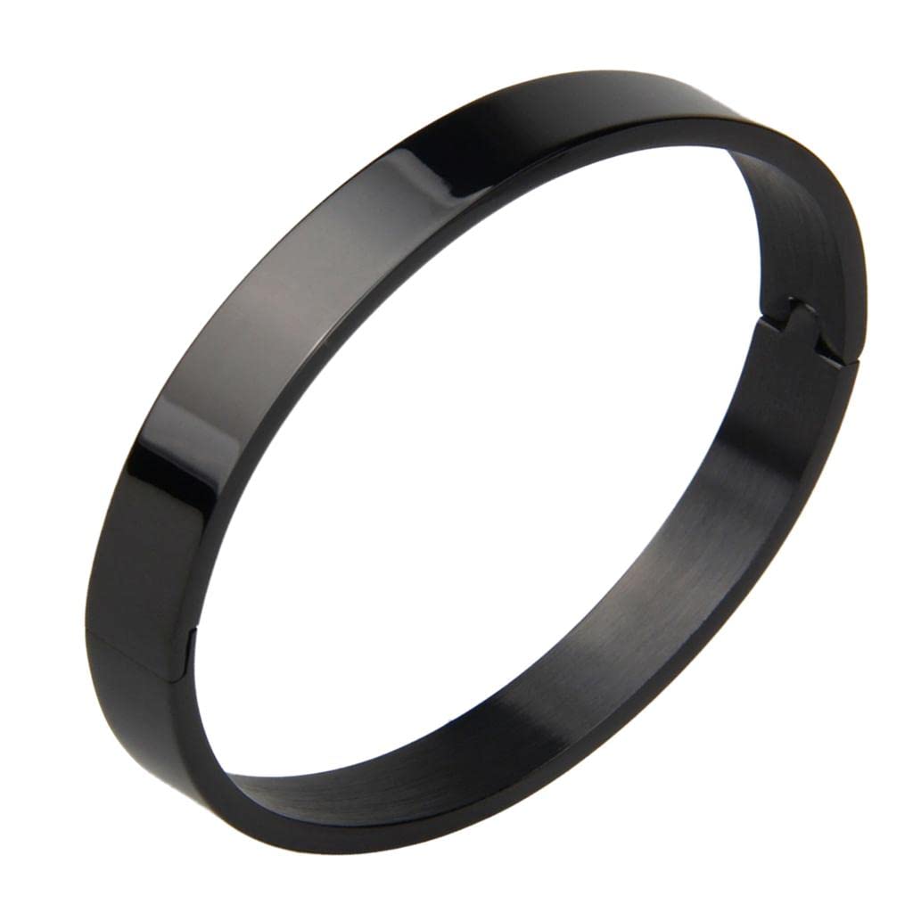 HZMAN Stainless Steel Black Elastic Cuff Bracelet For Men - Adjustable Grid Woven Bangle Jewelry Gift