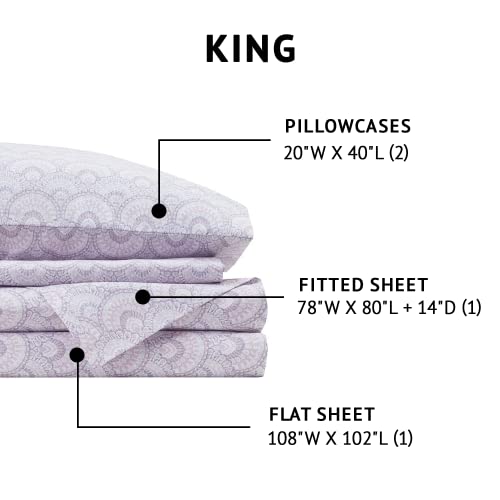 Image of Comfort Spaces 100% Cotton Percale Sheets King Size 4 Pcs, Tabitha Purple