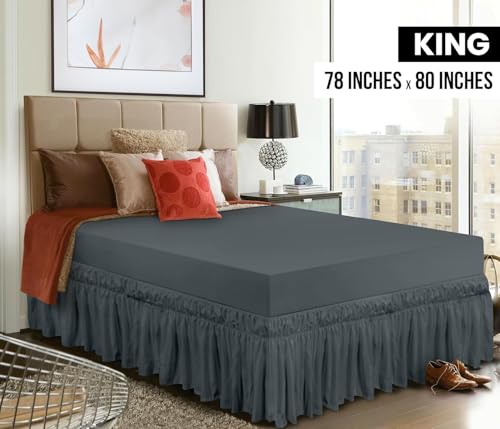 Utopia Bedding King Elastic Bed Ruffle - Easy Wrap Around Ruffle - Microfiber Bed Skirt With Adjustable Elastic Belt 16 Inch Tailored Drop thumb #1