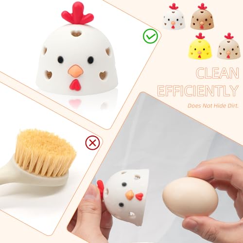 Image of Sokfone 2Pcs Silicone Egg Washer for Fresh Eggs, Multipurpose Cleaning Egg Brush Tool Funny Chick Shape Egg Scrubber Reusable Egg Brush Cleaner（White+Brown）