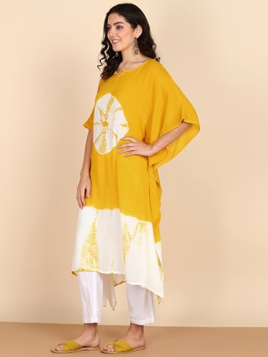 Image of Maaesa Women Handcrafted Tie & Dye Rayon Crepe Kaftan Dress | Casual Wear | Flowy Kaftan Style | Lightweight & Breathable Fabric