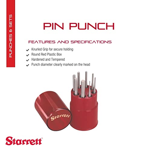 Starrett S565WB Splintenstanzer 8-teiliges Set, 1/16-5/16 Bolzendurchmesser, 4 Gesamtlänge, im Kunststoffkoffer