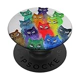 Picture of Watercolor Colorful Cat Print Pop Kitty Socket Mount Print PopSockets Adhesive PopGrip