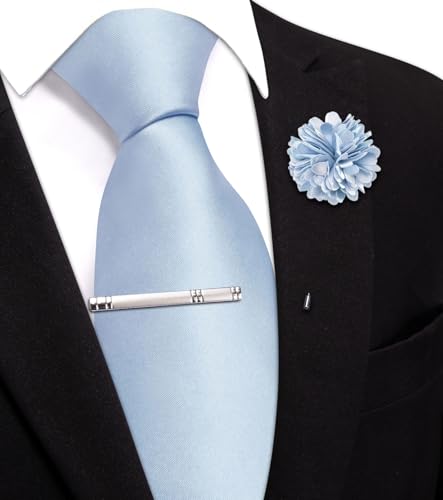 Image of Hi-Tie Pretied Boys Ties Solid Color Kids Adjustable Necktie Lapel Pin Clip Set Age 8-12 Wedding School Graduation