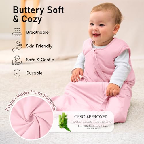 Image of Yoofoss Rayon Made from Bamboo Baby Sleep Sack 12-18 Months 1.0 Tog Baby Wearable Blanket, Super Soft Infant Toddler Sleeping Sack 2-Way Zipper
