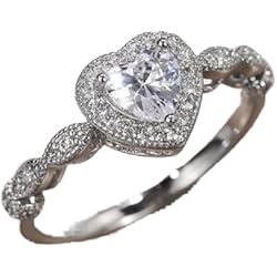 Anillos De Compromiso Creativos CUSIOALQQ Anillos de plata de ley con forma de corazón para mujer, anillo de compromiso creativo para mujer, anillo de compromiso de corte de circonita cúbica, anillo de compromiso de halo de promesa