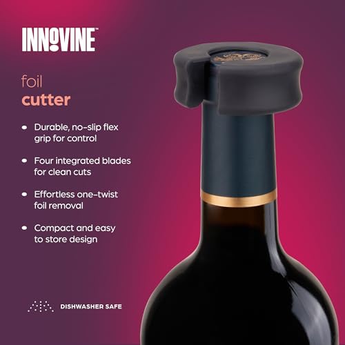 Innovine Wine Foil Cutter Tool with 4 Stainless Steel Blades, Durable Non Slip Grip, Effortless Wine Seal Remover for Wedding, Birthday, Home Bar, Bar Cart Tool, Gifts for Wine Lovers, Set of 1, Black