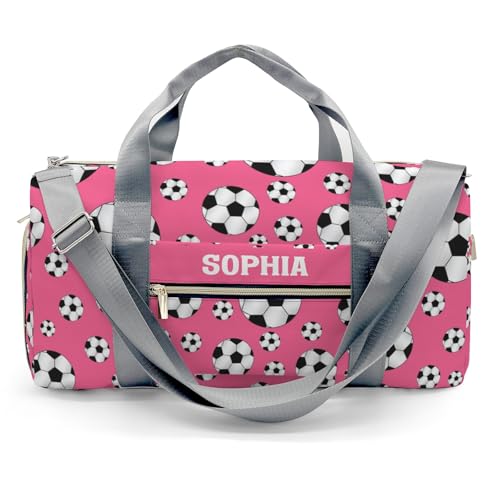 Soccer Balls Pink Personalized Duffel Bags Customized Multi-Function Travel Bag Gym Sports Bag Dance Ballet Overnight Carry On Weekend Bag