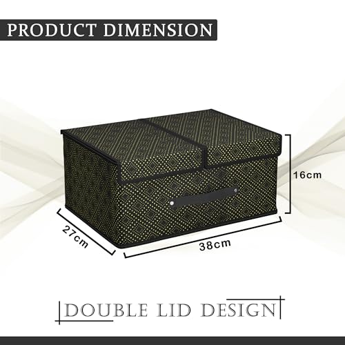 Image of Kuber Industries Non-Woven (Pack of 2) Cloth Organizer for Wardrobe (Small) Foldable Storage Box with Double Lid | Drawer Organiser | Golden Dot | Black