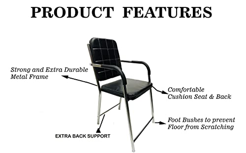 Image of Chair Office Study Computer Library Visitor Chair with arm Rest with Steel Frame and Cushion seat Back, Chair Without Wheels