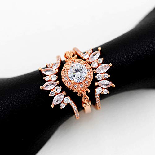 Uloveido Women's 925 Sterling Silver Marquise Cut CZ Crown Wedding Ring Guard Enhancer 2pcs Stack Rings Set Y10254