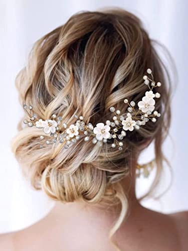 Diadema Novia Boda, Diadema de Flores Corona Flores Tocados de Boda, Tocados de Pelo Novia Diadema Cristal con Perlas Bridal Hair Vine Joyas para el Cabello, Novias Accesorios (Plateado)