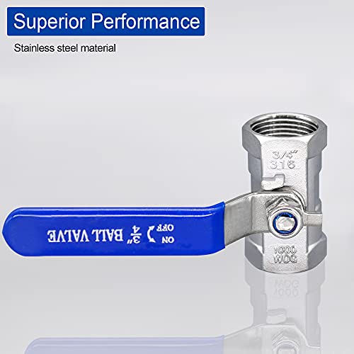 Twozozo Ball Valve, 2 Pcs Stainless Steel Ball Valves Standard 60 Degree Female Npt Ball Valve With Raw Material Belts (3/4" Ball Valves) #TOP4