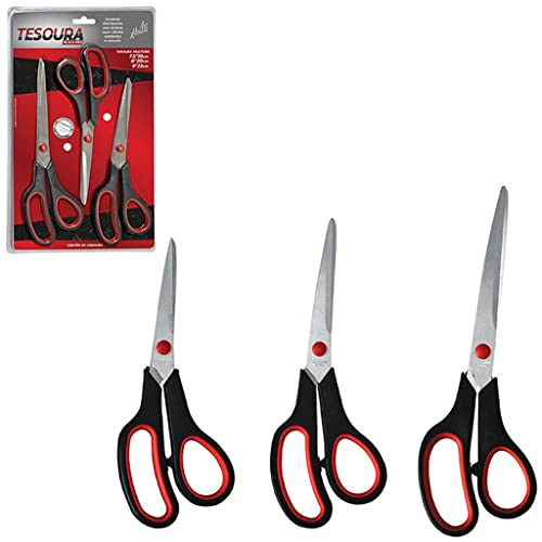 Kit com 3 Tesouras Black/Red Art House