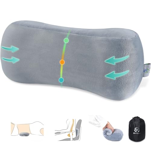 MzGro Back Lumbar Support Cushion for Office Chair - Soft Memory Foam Back Pillow for Back Pain - Bolster Cushion for Long Sitting, Driving, Travel, Bed - Versatile Pillow (Grey)