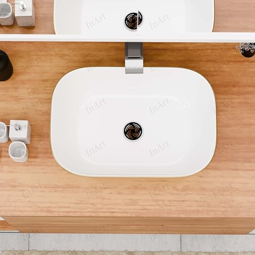 Image of Inart Wash Basin - Table Top Basin, Counter Top Wash Basin for Bathroom, Modern Ceramic Tabletop Sink Washbasin Design for Living Room, Dining Hall, Washrooms - 45 X 32 X 13.5 cm, Gold
