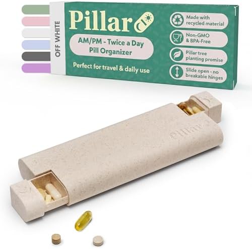 PILLAR AM/PM XL Pillendose 7 Tage 2 Fächer | Pillendose klein für unterwegs | Pillendose Reise, Weiß, Tablettenbox 7 Tage Morgens Abends, Medikamentenbox für Vitamine