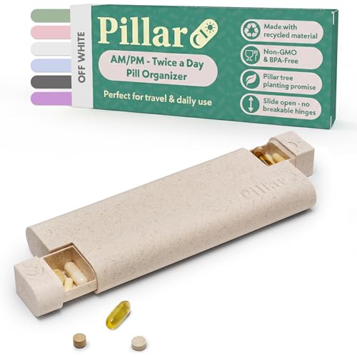 Image of Pillar AM /PM Pill Box Organizer Two Times a Day | Aesthetic 7 Day Tablet Organizer 2 Times A Day | Beautiful Weekly Pill Box for Day and Night Medication (Off White)