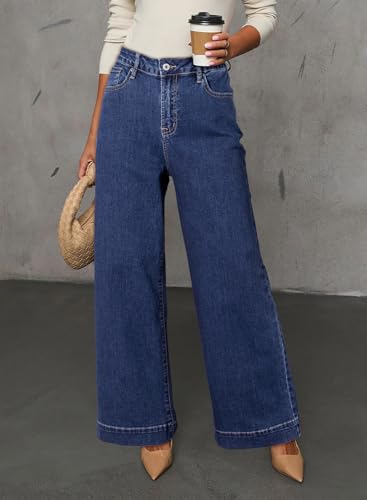 Image of Dokotoo Women's Casual High Waisted Jeans Stretch Wide Leg Loose Denim Pant