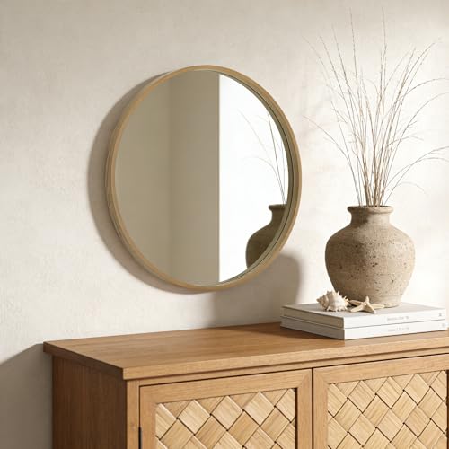 Image of WallBeyond Round Wood Mirror 24 inch Circle Wall Mirror for Bathroom Round Wall Mirror for Wall Decor, Vanity, Entryway Living Room (Natural)