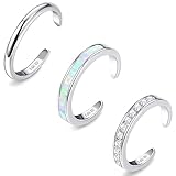 Jstyle 3PCS 14K Gold Filled Toe Rings for Women Adjustable Silver Gold Toe Ring Set Cute Opal CZ Daisy Flower Toe Rings Open Band Hawaiian Beach Summer Foot Jewelry for Women Silver A