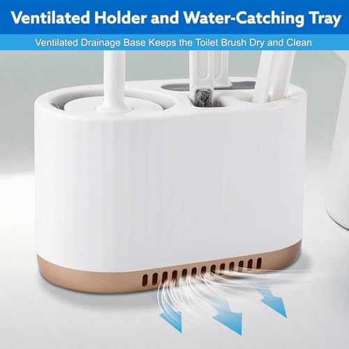 Image of Silicone Toilet Cleaning Brush Bowl and Holder | Wall Mounted Flat Toilet Cleaner Set | Cleaning Tool Bathroom Tool Toilet Scrubber Long Handle Toilet Brush with Plastic Handle (4 in 1)